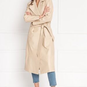 Lamarque Erma Genuine Leather Tan Double-Breasted Coat